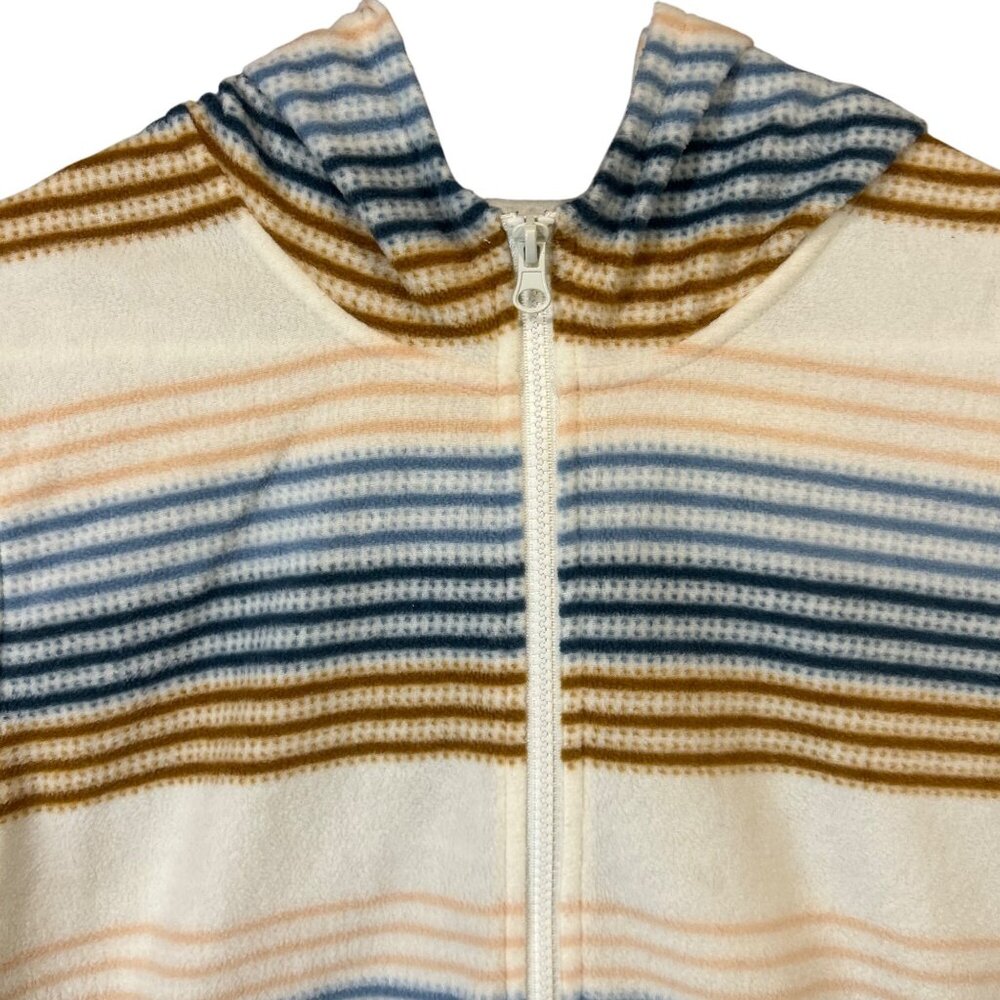 Women's Large ONeill Striped Fleece Hoodie Beige Blue Brown EUC - Picture 2 of 10